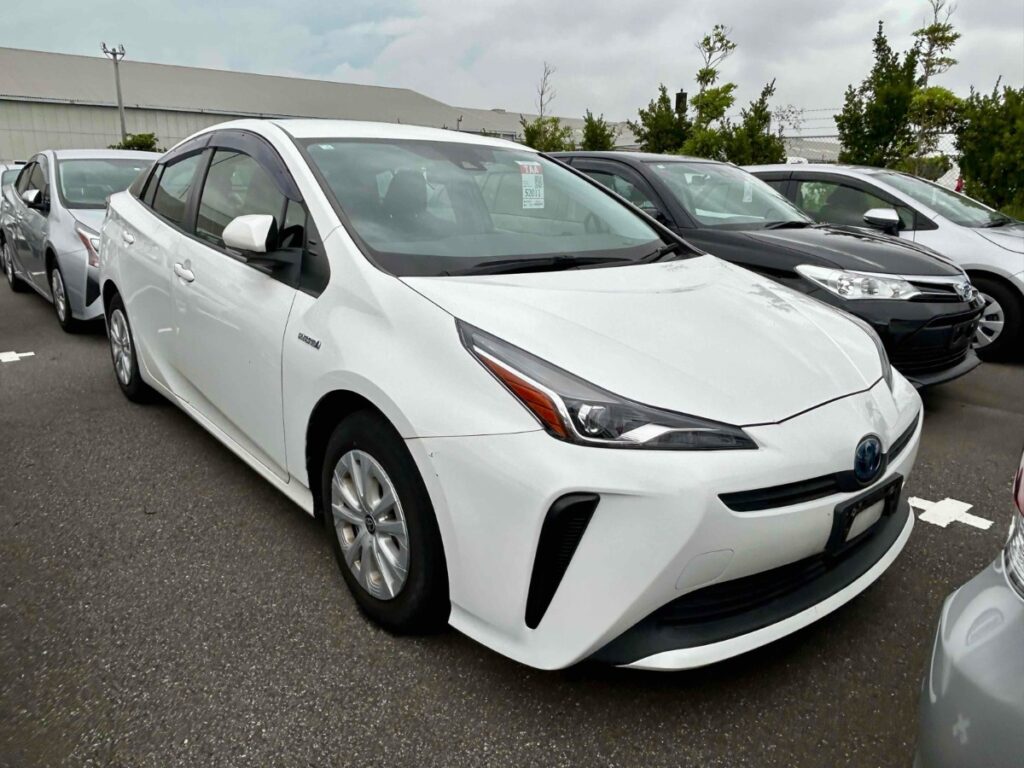 front side view of white 2020 Toyota Prius E